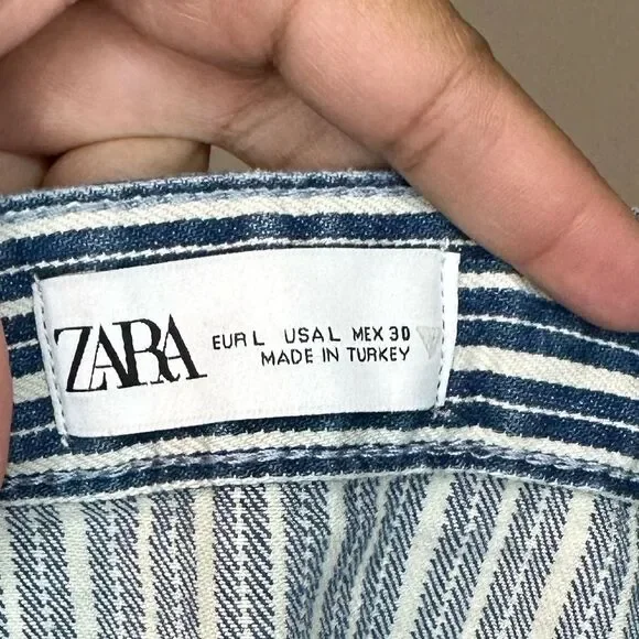 Zara Strapless Striped Denim Mini Strapless Dress Sz L - Picture 6 of 6